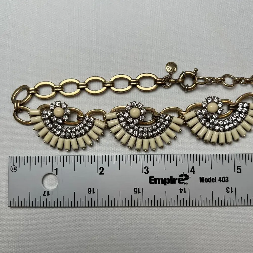 J. Crew‎ Fan Flower Statement Bib Necklace White Ivory Rhinestones Goldtone